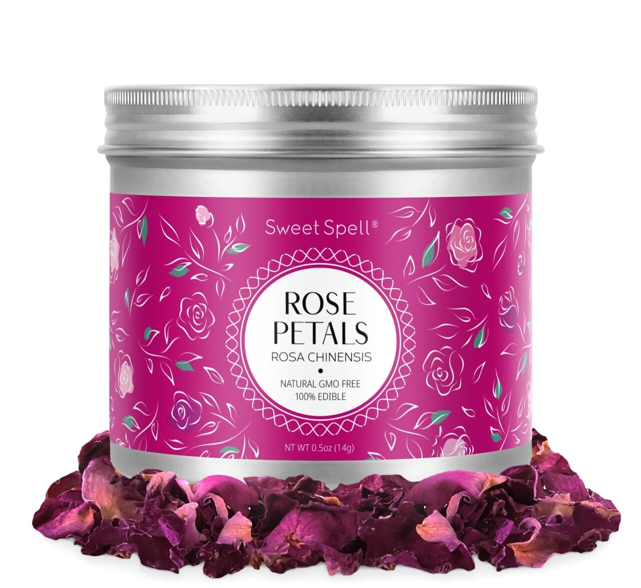 Sweet Spell Dried Rose Petals – Edible Flowers for Drinks, Cocktails, and Cake Decorations – Perfect for Tea, Soap, and Candle Making – 14g